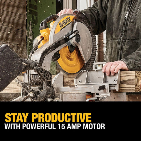 12 Inch Single Bevel Compound Miter Saw With 15 Amp Motor And Beefy Cutting Power, Precise Miter System, 14 Positive Stops, Stainless Steel Detent Plate, Tall Sliding Fence, Clears 5-1/2 Inch Base, Bevels From 0 To 48 Degrees Left