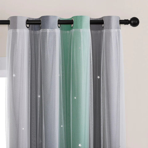 Blackout Curtain Panel For Bedroom And Kids Room With Sheer Layer And Laser Cutout Star Design Rainbow Unicorn Decor 34 By 63 Inches One Panel Room Darkening Window Curtain For Nap Time And Night, installed on rod