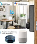 Keyless Deadbolt Smart Door Lock For Front Door With Code And Fob Access App Control Auto Lock Easy Install Weatherproof Ideal For Airbnb Hosts And Homeowners, installed on a wooden door, with smart home compatibility icons.