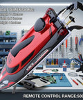14 Inch RC Boat With Sick Speed Remote Control Boat For Kids And Adults 23 Plus MPH Water Toy on workbench in workshop.