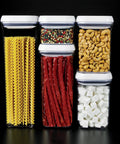 Five-Piece Airtight POP Container Set for Pantry Organization With 2.1 Qt, 1.5 Qt, Two 0.9 Qt, and 0.3 Qt Storage Jars, Easy Push Button Seal