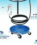 Professional Air Operated Grease Pump For 120 Lb Drums with 13-ft hose and adjustable drum trolley for versatile use.