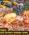Person using 20V Max Battery Powered Cordless Leaf Blower And Vacuum Combo With Brushless Motor in a garden.