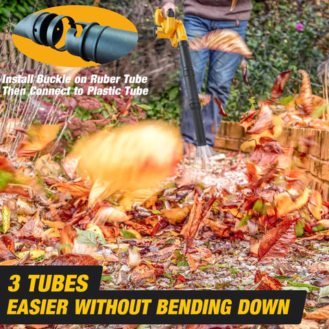 Person using 20V Max Battery Powered Cordless Leaf Blower And Vacuum Combo With Brushless Motor in a garden.