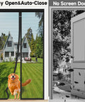 Upgraded Magnetic Screen Door With Full Strip Magnets, Heavy Duty Fiberglass Mesh, Quick Close Auto Closure For Single Doors 36 x 80 Inch installed with a dog walking through
