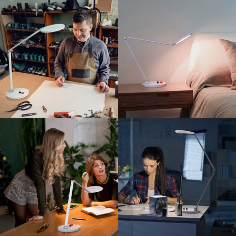 Table Lamp With Three Color Modes Daylight 6000K Cool White 4000K Warm 2700K 3500 Lux Brightness in different room settings