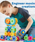 Child playing with Learning Resources Gears Gears Gears Mega Builds Kid Friendly Building Toy Set For STEM Learning And Fine Motor Skills With 235 Colorful Interlocking Pieces