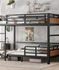 Detachable Twin XL Bunk Bed With Metal Guardrails In Walnut Finish in a modern room setting, space-saving loft system.