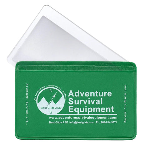 Credit Card Size Fresnel Lens 3 Pack In Green With 4X Magnification Ultra Lightweight Optical PVC Reading Magnifiers Protective Sleeve Included Perfect For Reading Small Print And Fire Starting Outdoors Gear showing green sleeve