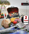 Romanticist 4pc heavy-duty grill tools set on a beach barbecue with corn, meat, and coconuts.