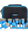 Front view of ZNXIMER Diamond Tile Hole Saw Kit in blue carrying case with 12 diamond core drill bits