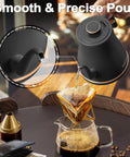 Gooseneck Electric Kettle 0.8L For Pour Over Coffee And Tea With Precision Spout pouring coffee into glass pot