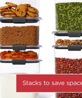 Straight Up 12 Cup Airtight Food Storage Container With Secure Snap Lid For Pantry Organization And Kitchen Cabinets Absolutely Leak Proof And Stackable Shape showcasing stacked containers with dry goods.