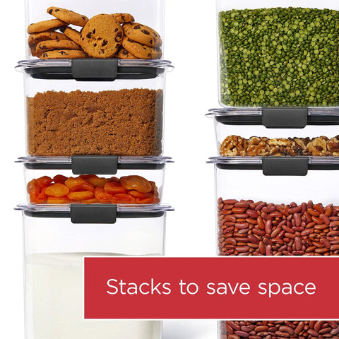 Straight Up 12 Cup Airtight Food Storage Container With Secure Snap Lid For Pantry Organization And Kitchen Cabinets Absolutely Leak Proof And Stackable Shape showcasing stacked containers with dry goods.