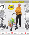 Stair Climber Grocery Cart With Six Wheels And 360 Degree Mobility, foldable trolley with groceries, comfort handle, stair climbing design.
