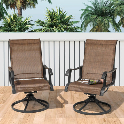 Patio Swivel Chair Set Of 2 Outdoor Rocker Dining Chairs With All Weather Textilene High Back And Built To Last Metal Frame For Backyard Deck Lawn Garden Brown