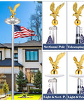 Top Tier Gold Bald Eagle Flag Pole Topper With Heavy Duty Hardware Kit 11 Inch on a home flagpole with American flag.