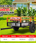 Beefy Heavy Duty Steel Dump Cart With 1500 Lb Capacity And 15 Cu Ft Removable Panels Universal Hitch For ATV Farm And Landscaping Projects Durable Hauling Cart For Dirt Gravel Mulch Firewood And Debris loaded with plants