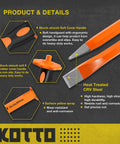 Beefy Heavy Duty 12 Inch Chisel Set With Hand Guard And Storage Case shown with shock-absorb handle and heat-treated CRV steel blade.