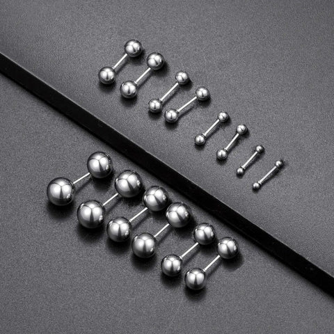 14 Pairs Stainless Steel Ball Stud Earrings Set For Cartilage Tragus Helix Piercing Barbell Style 2 To 8 Millimeter Range Silver And Black Tones For Men And Women Everyday Wear Dope Mix And Match, assorted sizes