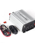 400 Watt Power Inverter DC To AC Converter With Quick Charge USB And Dual Outlets, featuring two AC outlets and cables.