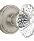 Classic Rosette With Oval Fluted Crystal Glass Knob, Double Dummy Door Hardware In Satin Nickel Finish For Interior Doors With Push Pull Function