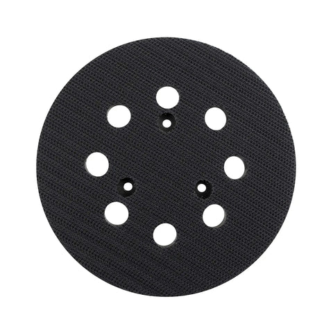 Five Inch Hook And Loop Backup Pad With Eight Dust Holes Straight Up Heavy Duty Replacement Plate, black circular sanding pad.