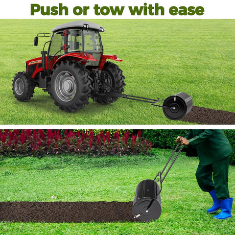 24 Inch Lawn And Garden Compost Spreader Workhorse Build With Heavy Duty Powder Coated Steel Roller For Even Spreading Peat Moss Seed Soil And Fertilizer Across Large Lawns