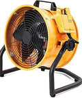 1/2HP Portable Axial Blower Exhaust Fan 2600 CFM 12 Inch, heavy-duty metal housing with bracket, dual hose connectors visible
