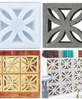 DIY Concrete Wall Block Mold for Decorative Bricks, shown in white ABS and concrete block examples in different installations.