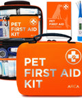 Pet First Aid Kit for Cars and Travel with Digital Thermometer Muzzle and Mini First Aid Pouch Vet Endorsed Cat and Dog Emergency Kit visible.
