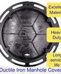 Heavy-Duty 16 Inch Cast Iron Manhole Cover And Frame For 15 Inch Corrugated Pipe, round black anti-slip surface visible