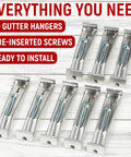5 Inch Aluminum Gutter Hangers With Screws Easy Install K Style Hidden Gutter Hangers For Sagging Gutters Heavy Duty No Hassle Weatherproof Support Brackets 10 Pack displayed with screws included.
