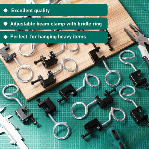 50 Piece Set Of Spring Steel One Quarter Inch Twenty Beam Clamps And One And A Quarter Inch Bridle Rings Bolt On Hangers Kit For Pipe Cable Woodworking And Metalworking Projects on wood board
