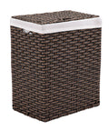 Handwoven Portable Laundry Bin With Carrying Handles Durable Rectangular Hamper In Mocha Brown For Clothes And Linens