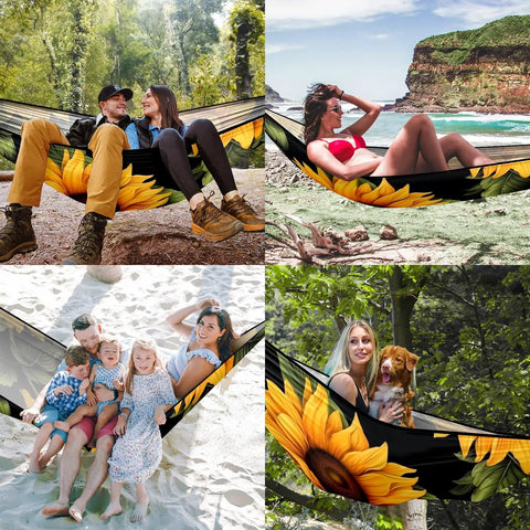 Portable Double And Single Hammock With Storage Bag For Camping, Travel, Beach, Hiking And Backyard Lounging, Sunflower Color