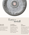 24 Inch Antique Silver Round Decorative Ceiling Medallion Ships Assembled and Prefinished with Hand Antiquing to Bring Out Rich Details