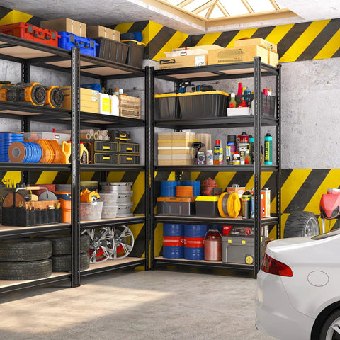 Heavy Duty Garage Shelving 5 Tier Metal Storage Unit 2400 Lbs Capacity Adjustable Shelves 72x36x16 Inch For Garage Basement Pantry Closet Kitchen Warehouse Black in workshop with tools and equipment