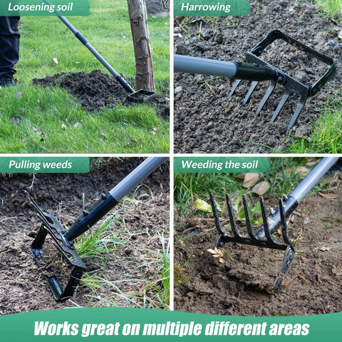 82 Inch Adjustable Garden Hoe And Cultivator Rake With Five Tines A 2 In 1 Weeding And Planting Tool For Loosening Soil Removing Weeds