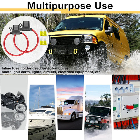 2 Pack Inline Fuse Holders 12V 14AWG Waterproof Fuse Holder with 20A ATC/ATO Blade Fuses for automotive and marine use