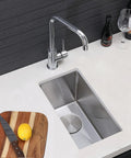 Undermount Bar Sink For RV And Outdoor Kitchen, 10 By 18 Inch, 16 Gauge Stainless Steel Single Bowl, in modern countertop setting.