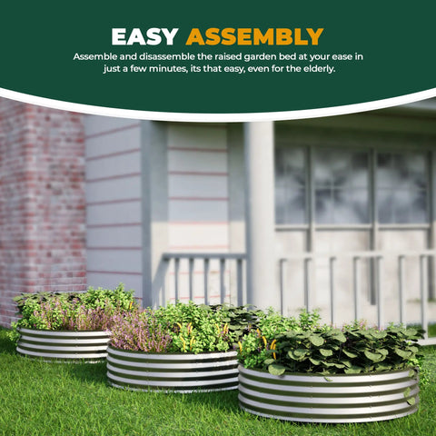Galvanized Raised Garden Bed Kit 2x2x1 Ft Pack Of 3 Easy Assembly Outdoor Planter Boxes installed in garden setting