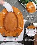 Wood Veneer Round Toilet Seat With Quiet Close Easy Clean Surface Quick Release Hinges Natural Finish Durable Comfy Easy