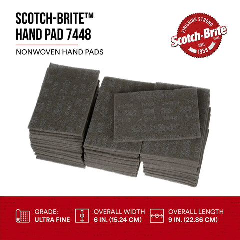 Stack of Ultra Fine Grade Hand Pad For Surface Prep And Finishing, Nonwoven Silicon Carbide Scrub Pad, 6 X 9 Inches, Gray, Case Of 60