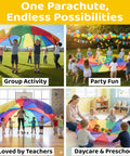 Rainbow Parachute Play For Kids 12 Foot Playground Parachute For Cooperative Games Outdoor Gym Class And Indoor Play Durable Polyester Construction