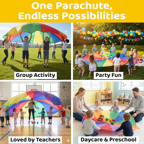 Rainbow Parachute Play For Kids 12 Foot Playground Parachute For Cooperative Games Outdoor Gym Class And Indoor Play Durable Polyester Construction