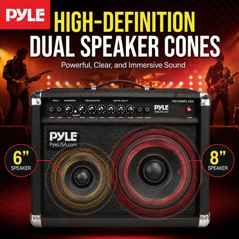 Portable 40 Watt Electric Guitar Amplifier With Dual Inputs And 6 Inch And 8 Inch High Definition Speaker Cones Overdrive Digital Delay