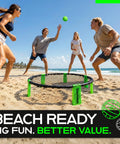 People playing Roundnet Slammo Game Set For Backyard And Beach Fun on sand.
