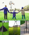 Six Hook Bird Feeding Station With Steel Multi Feeder Stand Four Feeders Bird Bath Mesh Tray And Squirrel Guard Baffle
