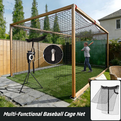 Heavy Duty Baseball Batting Cage Net With Door For Backyard And Indoor Practice 8 By 8 By 20 Feet Enclosed Hitting Netting